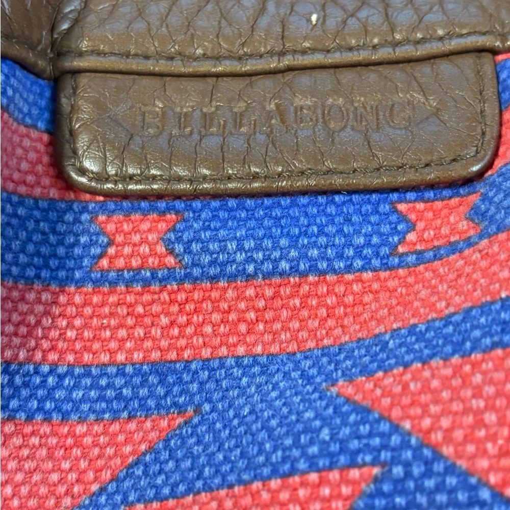 Billabong Patterned Red & Blue & White Tote Bag with Brown trim - Picture 9 of 11
